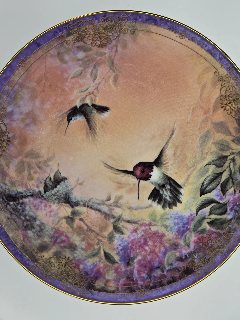 2 Bradford Hummingbird Decor Plates Wings of Grace, Garden Whispers W.S. Martin